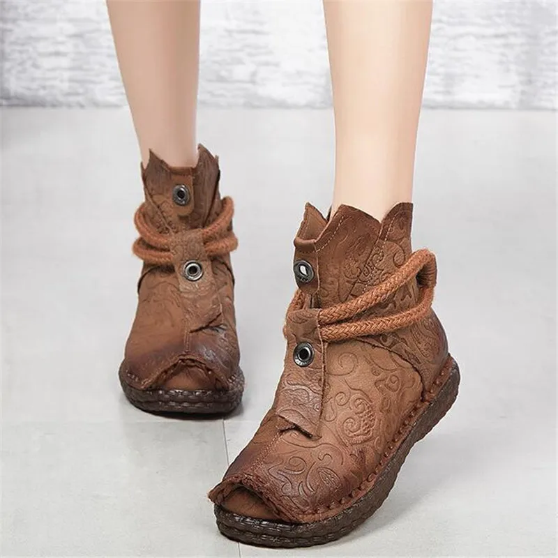 

high quality women 2018 winter warm genuine leather low heel shoes female handmade flower short motocycle boots botas WA7672