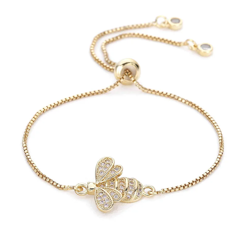 

Cute Cubic Zirconia Bee Charm Bracelets for Women Gold Chain Crystal Bracelet Adjustable Animal Femme Jewelry Femme MBR180086