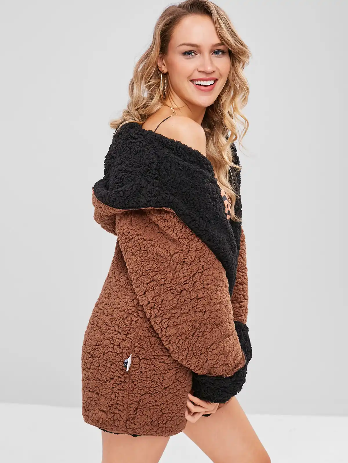 zaful hooded lamb wool coat