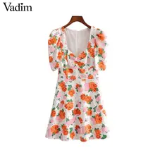 Vadim women floral print mini dress Sexy V neck back zipper half sleeve female casual beach dresses summer chic vestido QC553