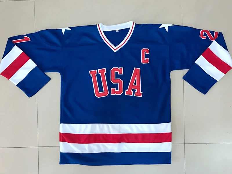 Blue Hockey Jersey Vintage 1980 Miracle On Ice Team USA Mike Eruzione ...