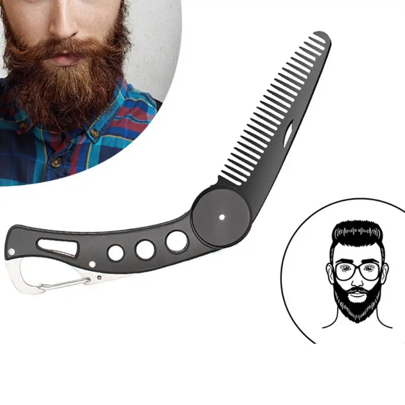 Для мужчин антистатические усы Стайлинг кисточки Нержавеющая сталь складной портативный гребень мужской лица волос борода Shaper Обрезка формирование T77