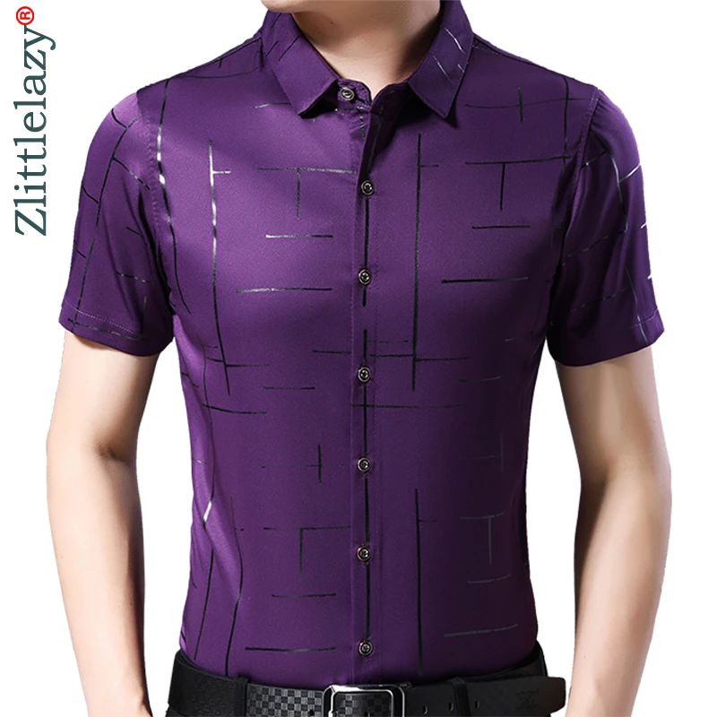 Koop 2019 merk casual zomer luxe gestreepte korte mouw slim fit heren shirt streetwear sociale jurk shirts heren fashions jersey 4162