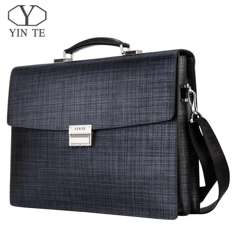 

YINTE Leather Briefcases 14" Laptop Handbag Men's Business Crossbody Bag Messenger/Shoulder Bags for Men Totes Portfolio T8615-6