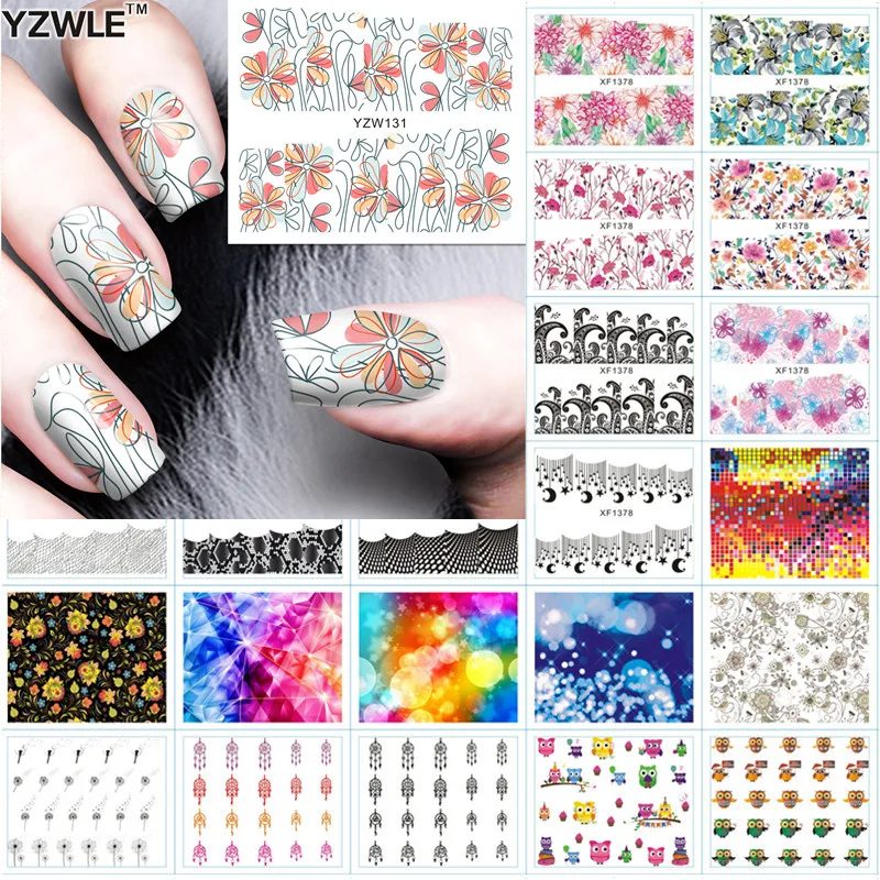 

YWK 1 Sheet DIY Designer Water Transfer Nails Art Sticker / Nail Water Decals / Nail Sticker Accessories, 42 Styles For Choose