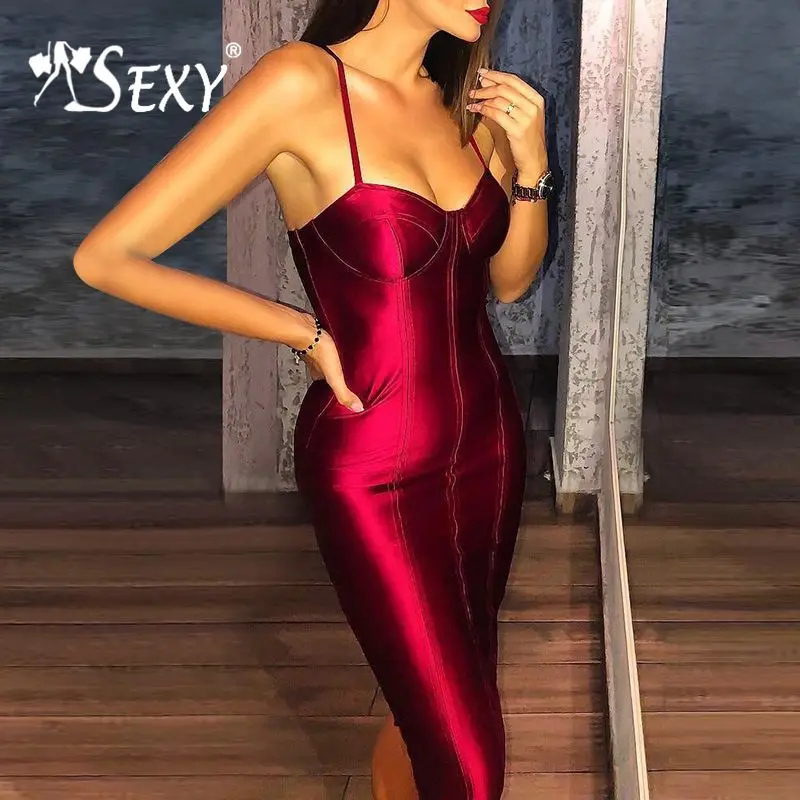 

Gosexy 2019 New Sexy Red Dress Strappy Strap Pencil Dress Bodycon Slit Party Women Dress