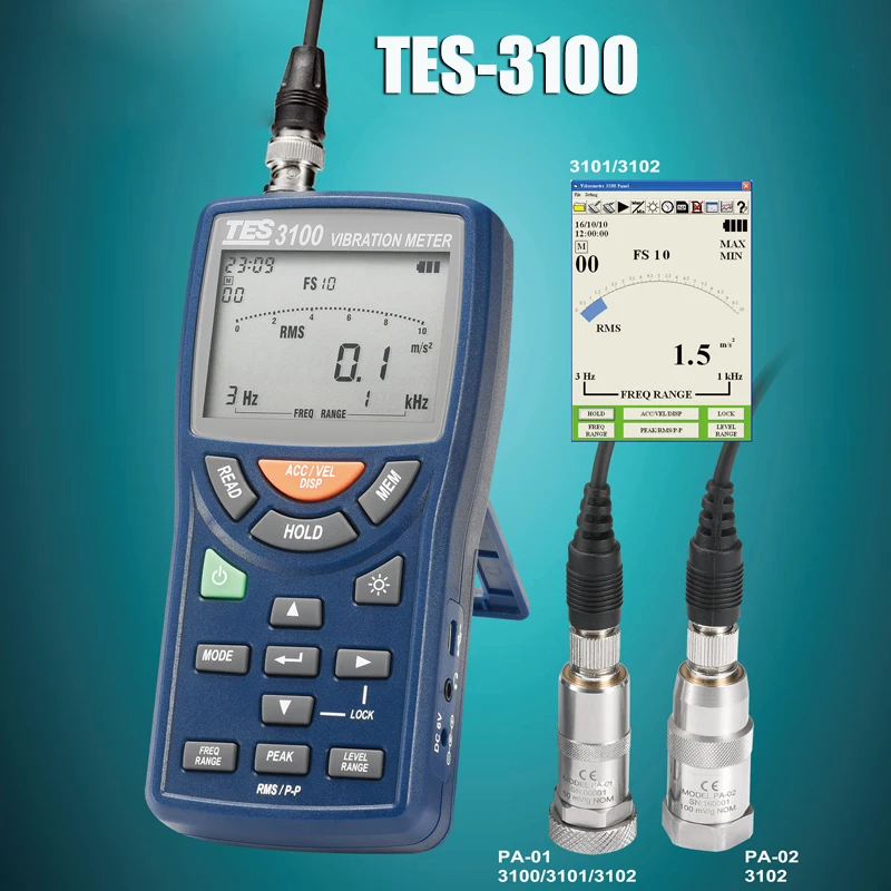 Портативный цифровой светодиодный измеритель вибрации с анализатором Виброметр тестер TES-3100