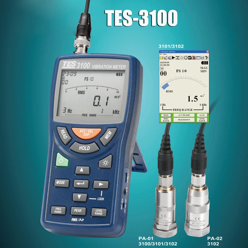 

Portable Digital LED Vibration Meter with Analyzer Vibrometer Tester TES-3100