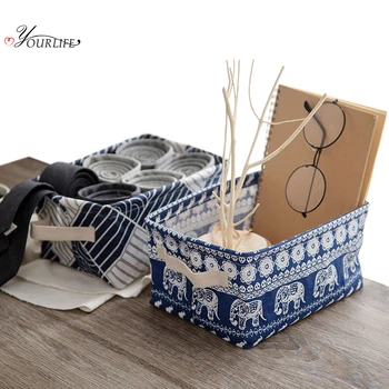 

OYOURLIFE Portable Desktop Storage Basket Foldable Cosmetic Jewelry Underwear Sock Storage Organizer Waterproof Linen Basket