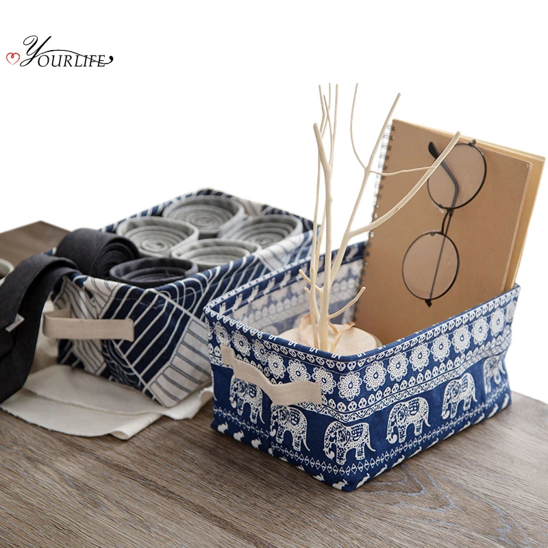 OYOURLIFE المحمولة سطح المكتب سلة التخزين طوي التجميل مجوهرات الملابس الداخلية جورب التخزين المنظم للماء الكتان سلة