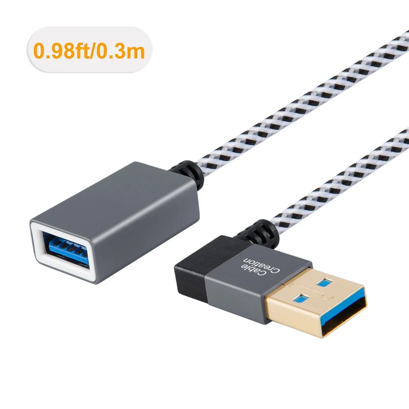 Короткий USB 3,0 Удлинительный кабель, прямой угол USB 3,0 штекер-f-удлинитель, совместимые флеш-накопители, клавиатура, сканеры, 1 фут