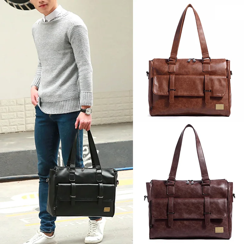 

2018 New Fashion Man Retro PU Leather Handbag Large Capacity Crossbody Bag Waterproof Messenger Bag BS88