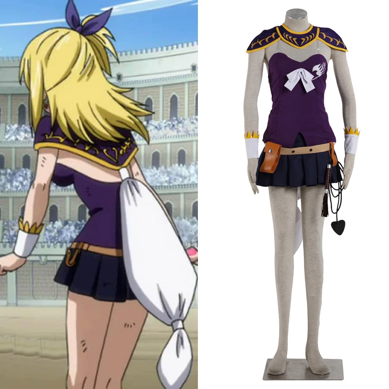 

Athemis Fairy Tail Lucy Heartfilia Cosplay Costume Sexy Girls Mini Skirt Pleated Dress Custom made purple set women dress