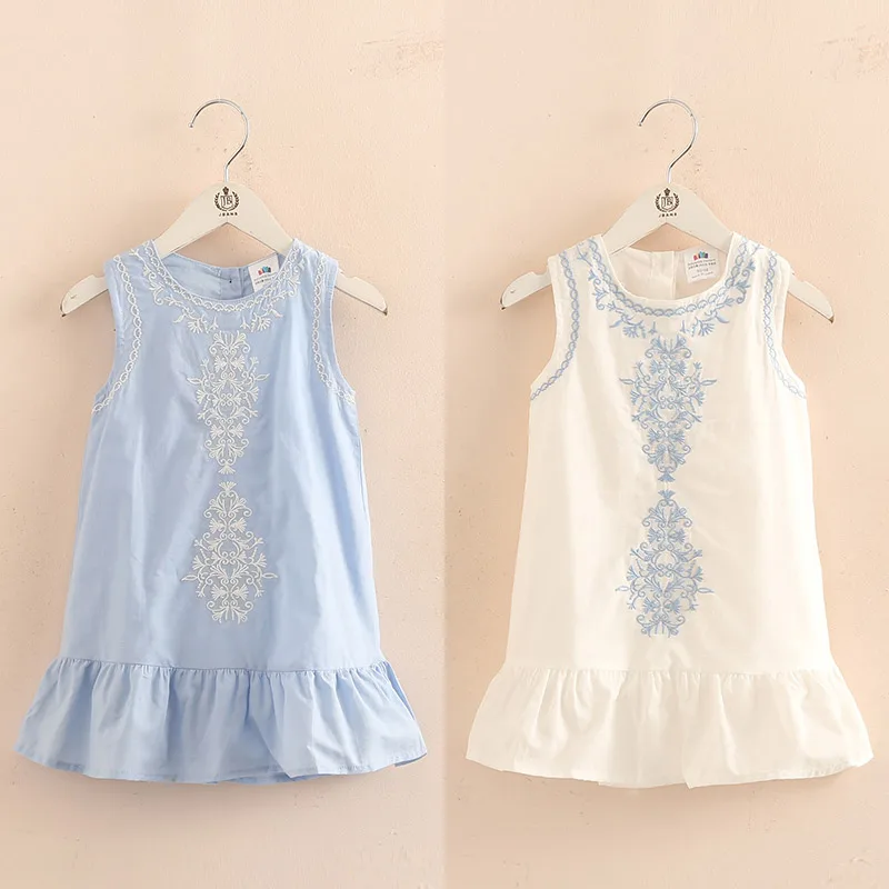 Brief Lace Embroidery Flower Floral Cotton Flounce Tank Sundress Sleeveless Kids Girls Dress 2 3 4 6 8 10 Years girls dress kids clothes