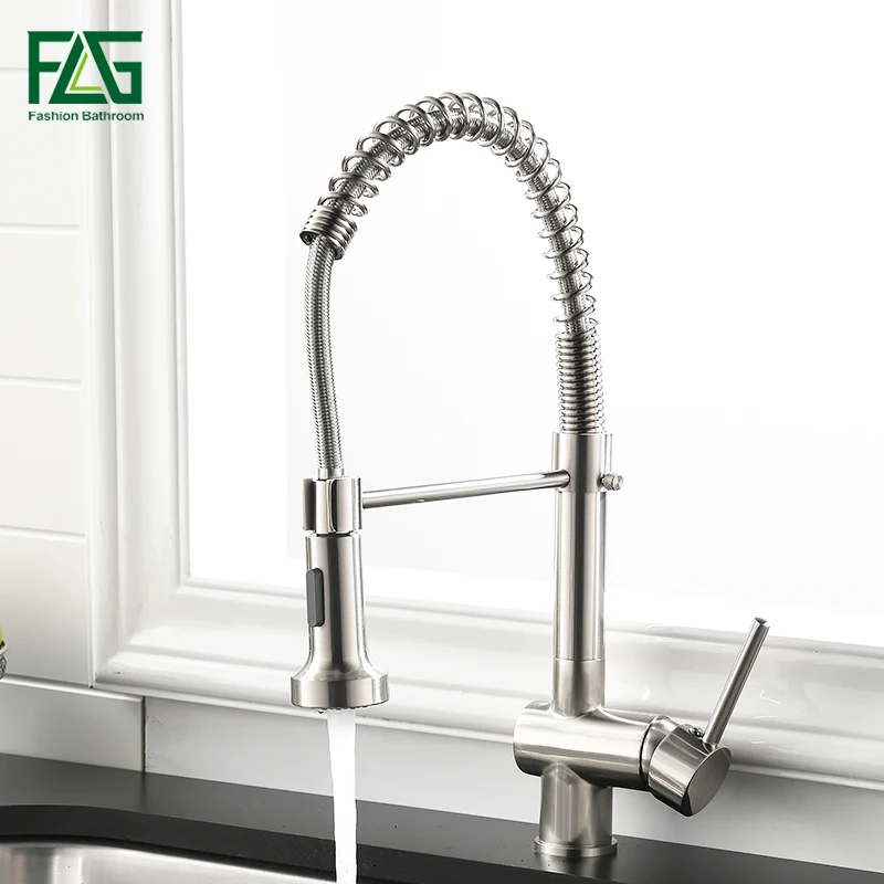 

FLG Kitchen Faucet Single Handle Pull Down Swivel Mixer Tap Nickel Brushed Hot And Cold Water Kitchen Sink Faucet 999-33N