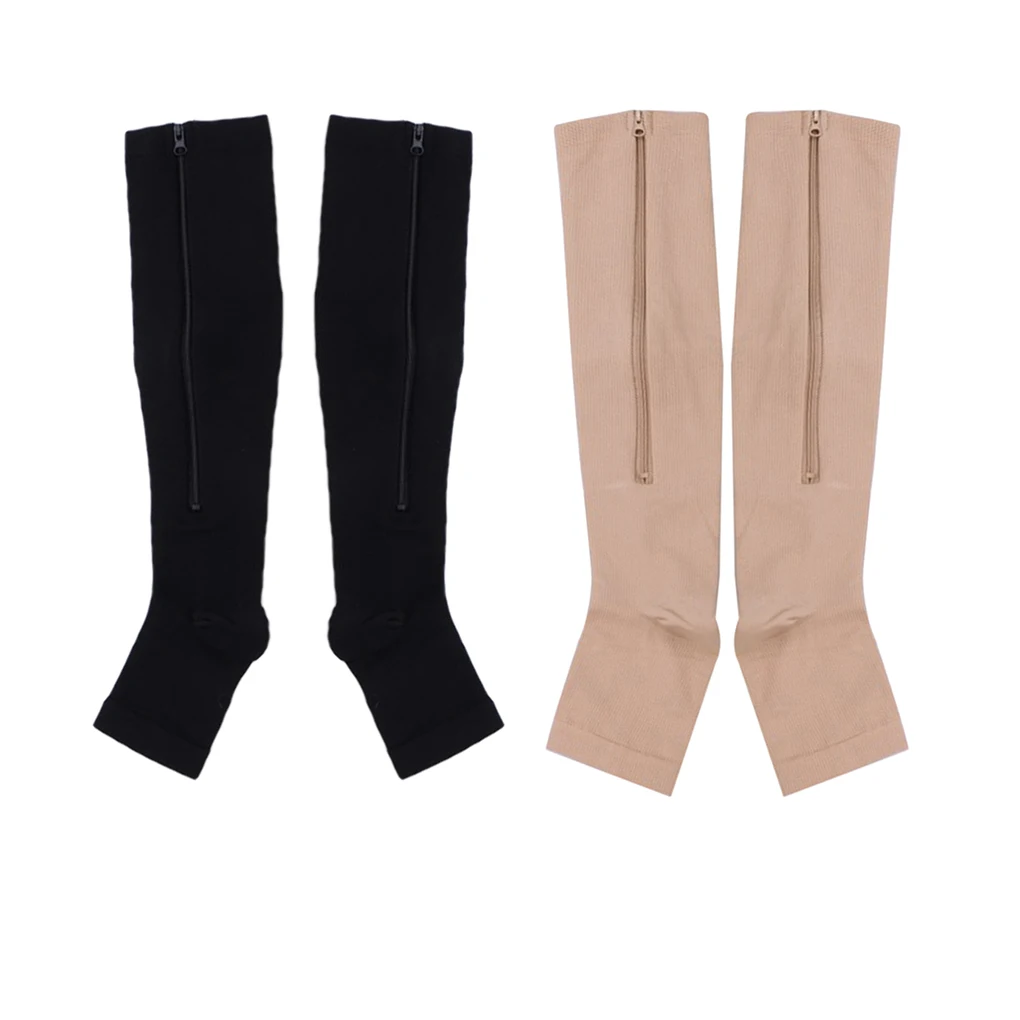 

Brand new Nylon Zipper Compression Sock Leg Knee Support Open Toe Preventing Varicose Veins Stretch Socks