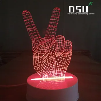 

3D Finger V Light Optical Illusion Glow LED Lighting Toys 7 Colors Night Light Changing Decor Lamp with Remote Control