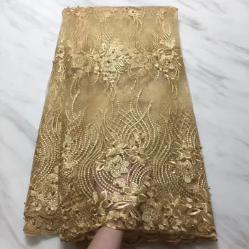 

Stones Beads Best Selling Swiss voile lace African Lace Fabric gold color Nigerian French Fabric High Quality Nigeria Tulle Lace