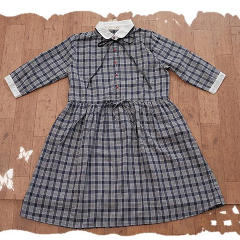 Harajuku Демисезонный Mori Girl милое платье Для женщин Питер Пэн воротник небольшой