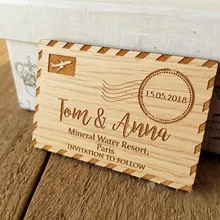 Пользовательские Свадебные авиапочтой деревянный магнит сохранить дату магниты с конвертом Открытка Подарок для гостей