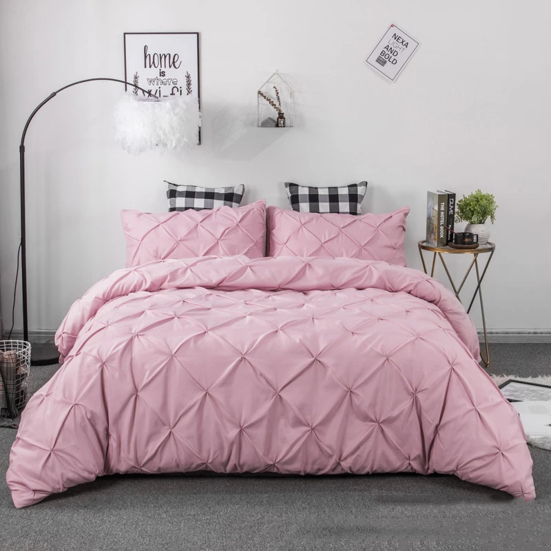 cheap Luxury Pink Pinch Pleat Bedding Set For Bedroom Polyester Wrinkled Duvet Cover Pillowcases Princess Single Queen King No Filling