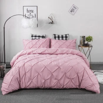 

Luxury Pink Pinch Pleat Bedding Set For Bedroom Polyester Wrinkled Duvet Cover Pillowcases Princess Single Queen King No Filling