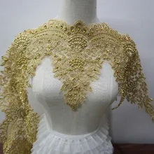2019 NEW TOP quality women veil dresses gowns sewing lace trim! 5 Yards wholesale real gold color luxurious beaded lace trim! contrast trim bell cuff lace top