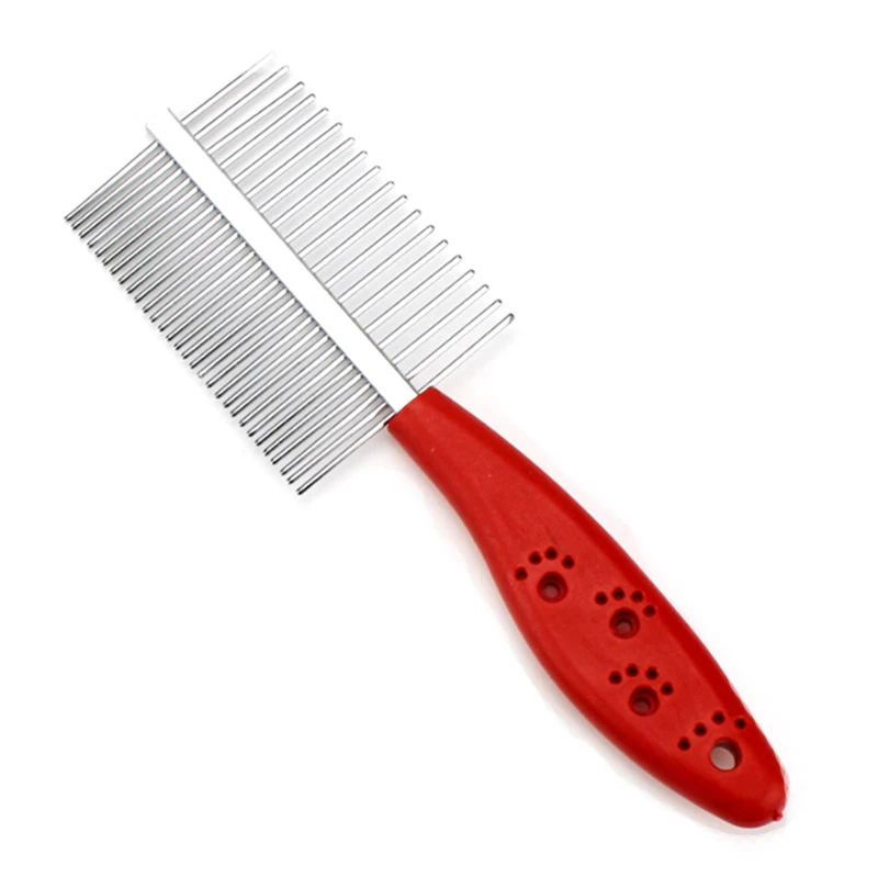 

1 PC Double Row Pets Comb Dogs Cats Cosmetology Fine Wool Stainless Steel Plastic Handle Combs Cleaning Brushes Color Random