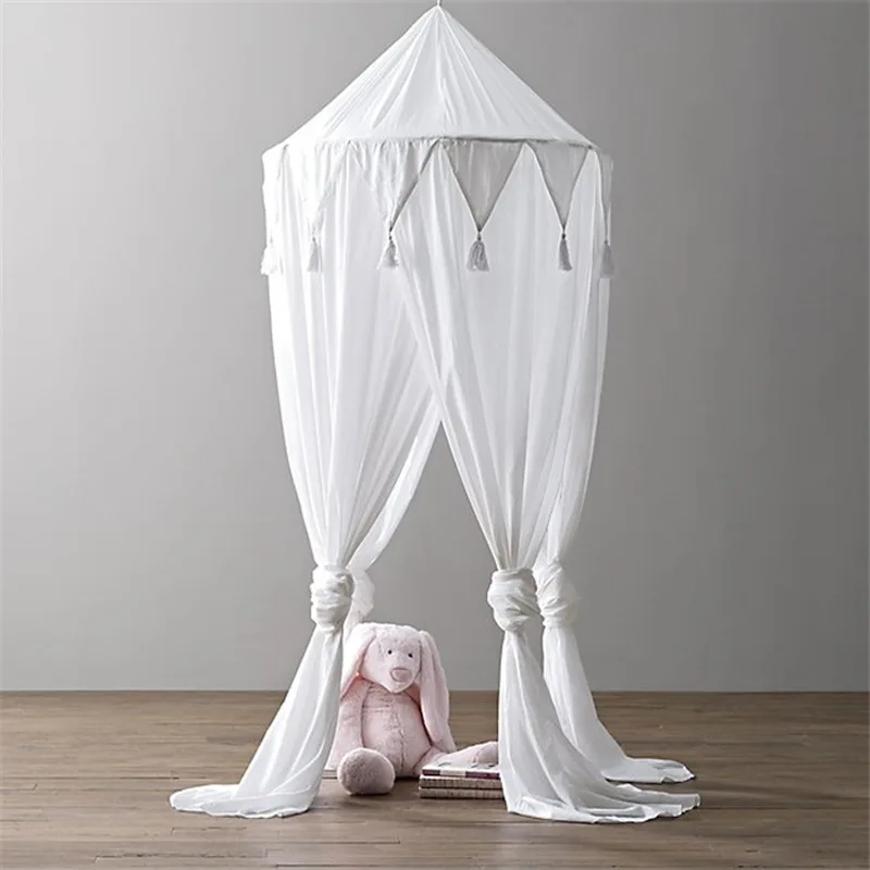 Детская кровать навес покрывало москитная сетка занавеска постельное белье круглая купольная палатка хлопок для украшения детской комнаты 240 см x 50 см розовый - Цвет: White