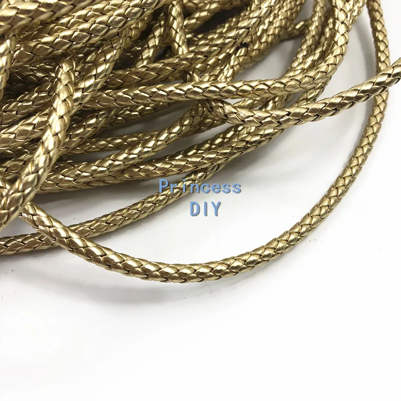 2 м/лот изготовление, поиск ювелирных изделий круглый 5 мм Золотой кожаный шнур с внутренним шнуром искусственная веревка из полиуретана DIY браслет Колье Ремесло Материал