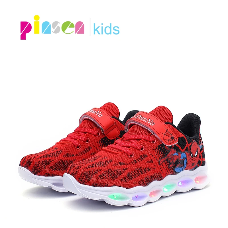

2019 Spiderman Led luminous Shoes For Boys girls Fashion Light Up Casual kids Shoes USB charge children Glowing sneakers boy