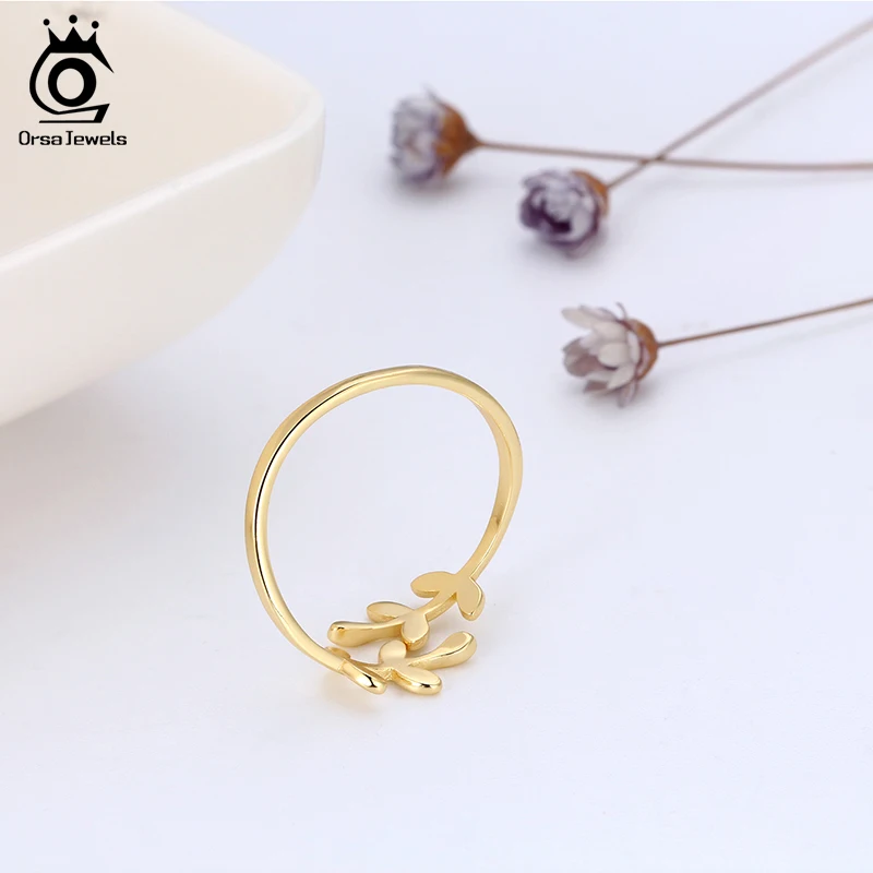 ORSA JEWELS Cute Leave Design Solid 925 Sterling Silver Jewelry Adjustable Wedding Band Women Rings for Party SR12