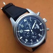 Parnis 42mm Pilot Chronograph Black Dial Stainless Steel Case Wrist Watch