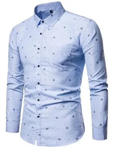 Мужские ретро рубашки с цветочным принтом, модные классические мужские облегающие удобные мягкие хлопковые рубашки с длинным рукавом для отдыха - Цвет: Blue