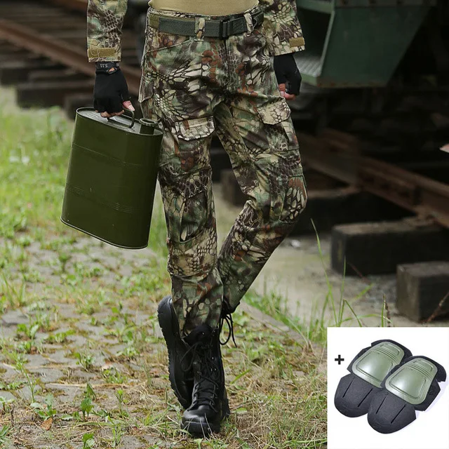 Tactical Pants Military Cargo Pants Men Knee Pad SWAT Army Airsoft Camouflage Clothes Hunter Field Combat Trouser Woodland - Цвет: With knee pads