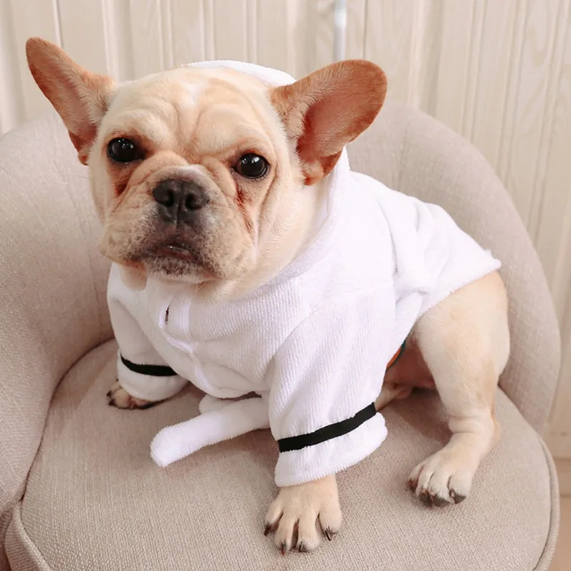 Pet Bath Absorbent White Coat Robe Coral Comfortable Thickened Pet Hooded Nightgown Pajamas Jacket