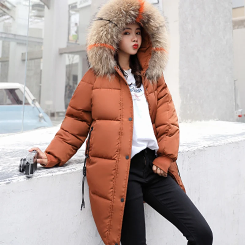 2018 Для женщин зиму хлопковая куртка пальто с капюшоном большой меховой воротник теплые парки зимние Повседневное свободные женские плюс