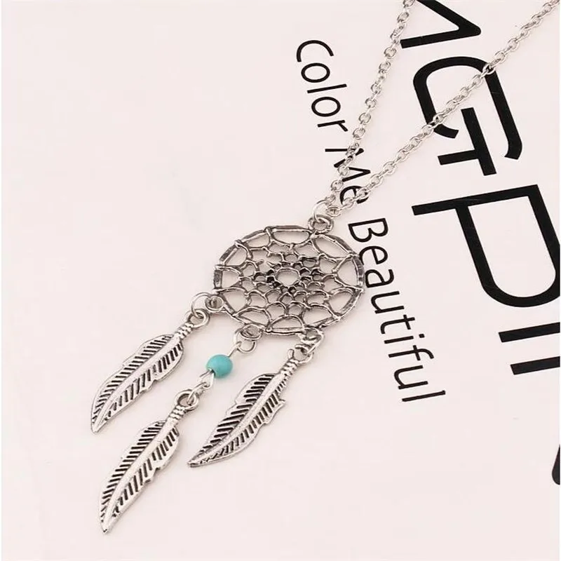 Collana Acchiappasogni Beyond Dreams Per Donna - Ciondolo In Pelle Marrone Con Piume E Perline, Catena Lunga Simil-Oro, Gioiello Boho - 2