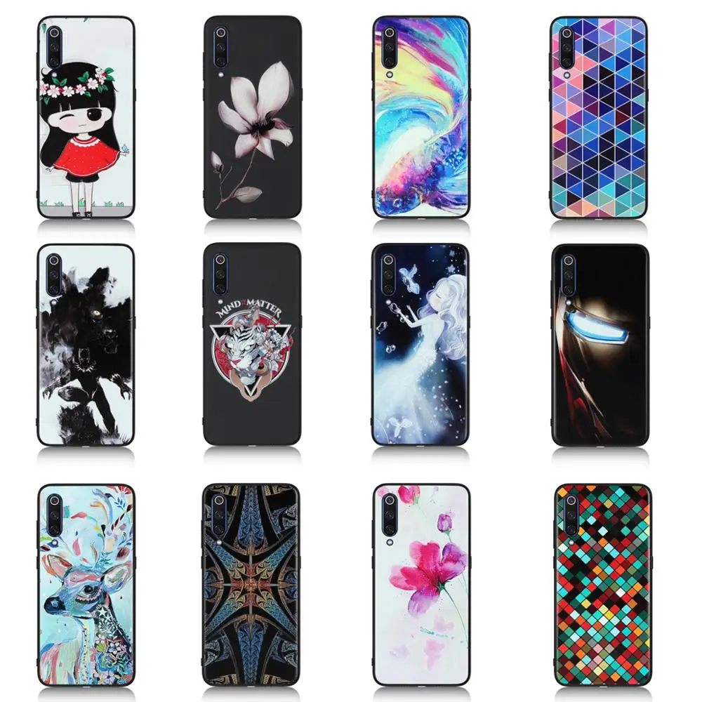 

LISM Floral Beauty Girl Deer Fish Grid Painting Soft Emboss Phone Case Cover For Xiaomi Mi 9 8 SE 6X Max3 F1 Redmi Note5 6 7 Pro