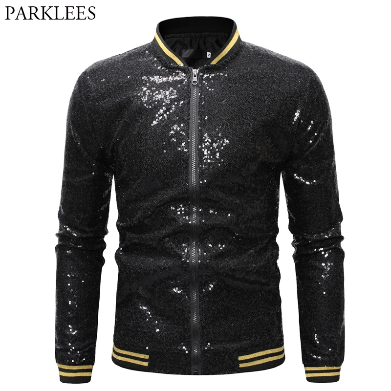 Mens Black Sequin Varsity Jackets and Coats 2023 New Shinny Glitter Nightclub Disco DJ Prom Jacket Bomber Male Jaqueta Masculina navy blue men suits for wedding suit men black peaked lapel slim fit groom wear tuxedos prom groomsmen male blazer costume homme