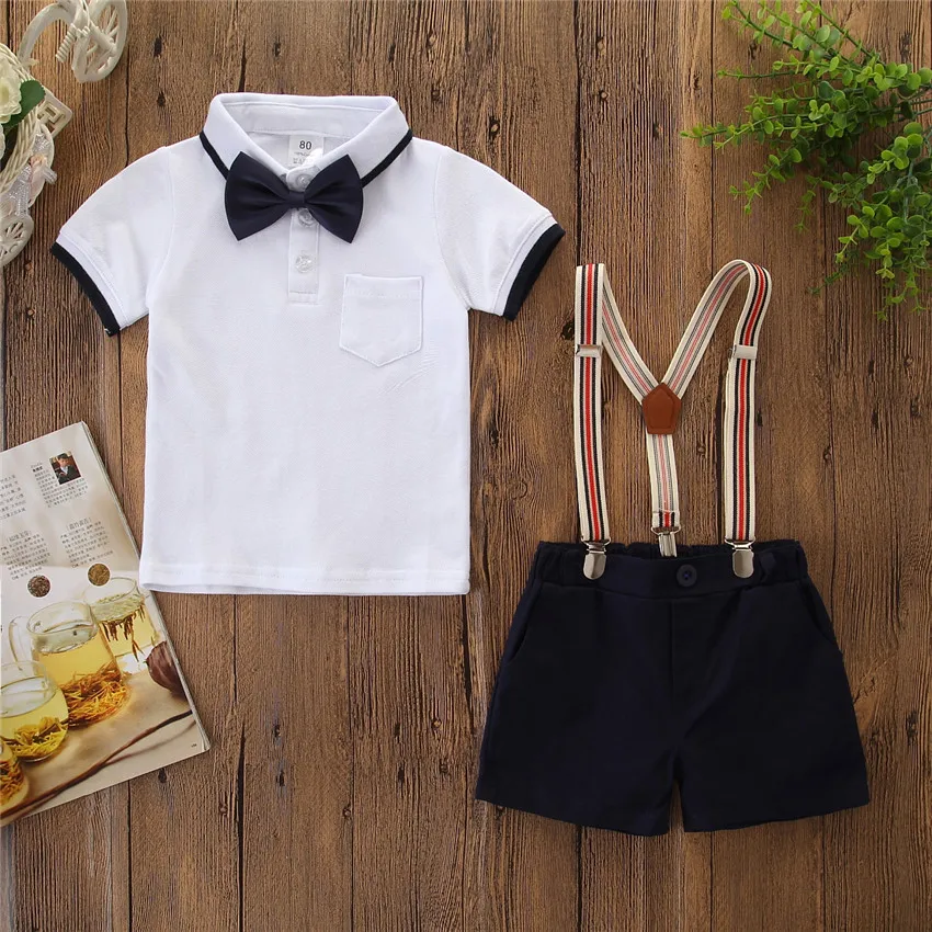

Kid Boy Gentleman Outfits T-Shirt Bib Shorts Set