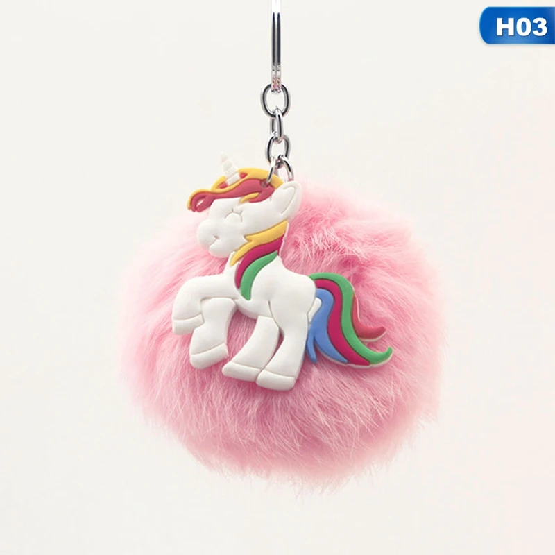 Hot Sale Unicorn Tassel Pompom Car Key Ring Pendant Fur Ball Keychain Rabbit Fur Plush Fur Unicorn Key Chian