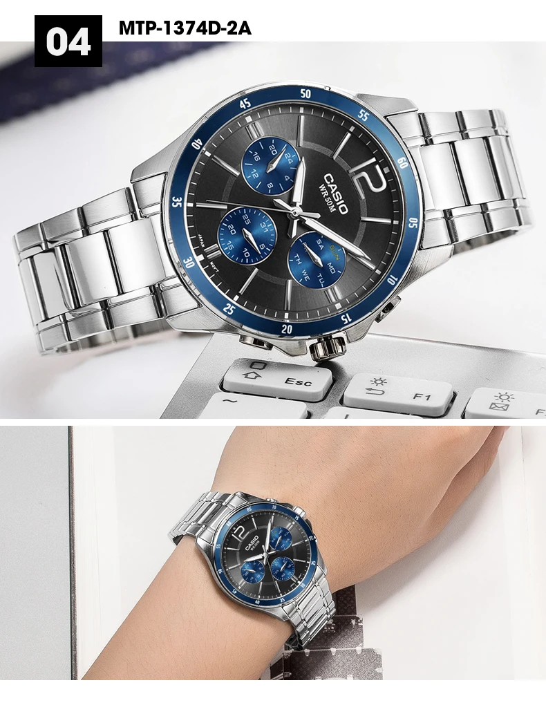 Casio новые модные бизнес 50 метров водонепроницаемые часы мужские спортивные водонепроницаемые кварцевые часы ремешок MTP-1374 Relogio Masculino мужские s
