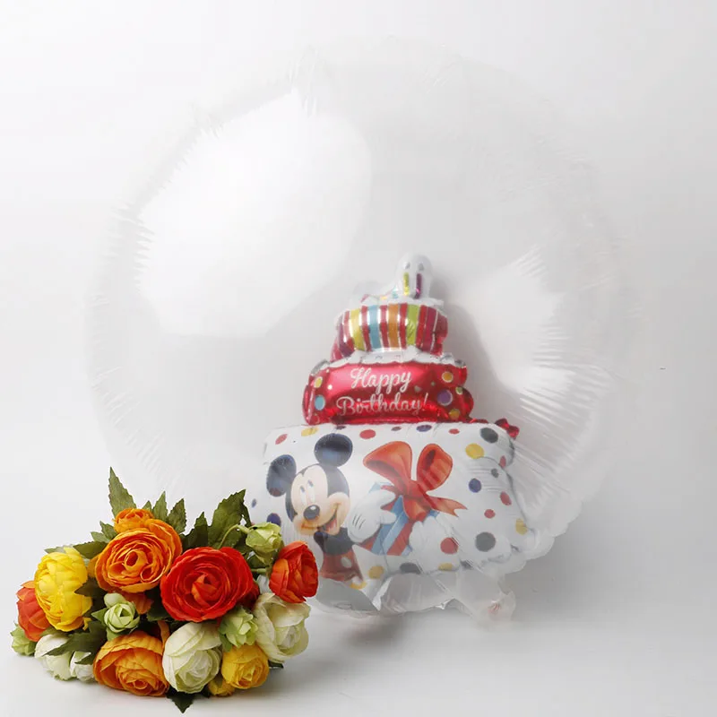 

10kit Mickey Minnie cake Ball In Ball foil Balloons Clear Pvc Helium Globos happy Birthday Party Decorations Kids Toys Gifts
