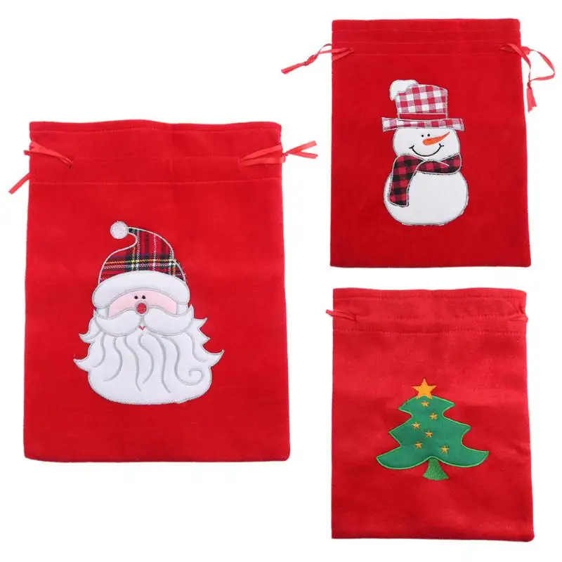 

Christmas Santa Claus Candy Storage Bag Golden Flannel Christmas Ornament Decoration Santa Claus Bags for Tree Navidad