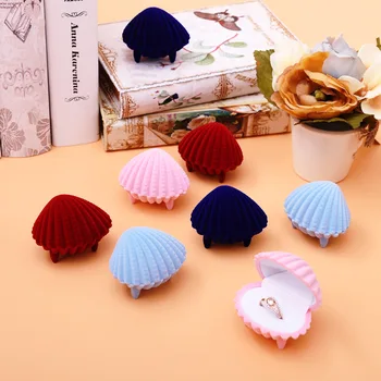 

1PC Mini Cute Shell Shaped Velvet Ring Earrings Jewelry Packaging & Display Case 4 Colors Available Fit For Wedding Engagement