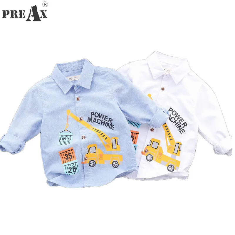 

Boys Shirts Baby Clothes Nn Top 100 Kids 100% Cotton Cartoon Car Printing White Blue Shirt Fashion Kids Boys Long Sleeve Tops