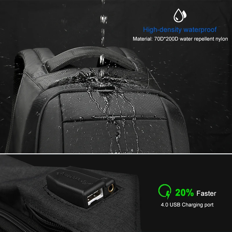 Tigernu Hidden Anti theft Zipper 15.6 inch Men School Laptop Backpacks Water Repellent Travel 20L Multi USB Charger Male Mochila 3