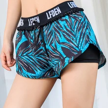 Женские летние шорты для бега с принтом, ложные шорты для занятий йогой, быстросохнущие спортивные женские шорты для тренировок, тренажерного зала, одежда для фитнеса