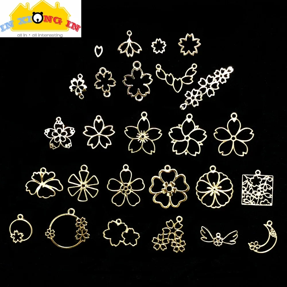 

10pcs Kawaii Sakura Charms Resin Flower Jewelry DIY Open Bezels Pendant Mini Cherry Blossom Frames Craft UV Resin Decors Stuff